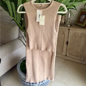 Skies Are Blue Tan Ribbed Sheath Midi Top and Skirt